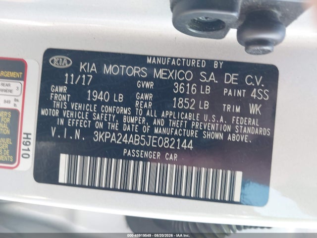 Продажа на аукционе авто 2018 Kia Rio Lx, vin: 3KPA24AB5JE082144, номер лота: 45919549
