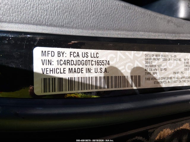 2026 Dodge Durango Gt Awd მანქანა იყიდება აუქციონზე, vin: 1C4RDJDG0TC165574, აუქციონის ნომერი: 45919579