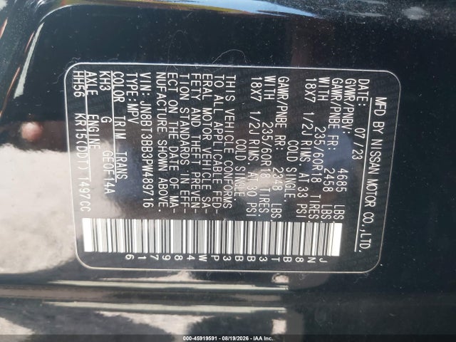 Aukcja sprzedaży 2023 Nissan Rogue Sv Intelligent Awd, vin: JN8BT3BB3PW489716, numer aukcji: 45919591