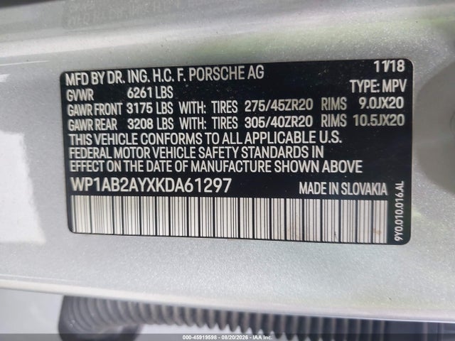 Продажа на аукционе авто 2019 Porsche Cayenne S, vin: WP1AB2AYXKDA61297, номер лота: 45919598