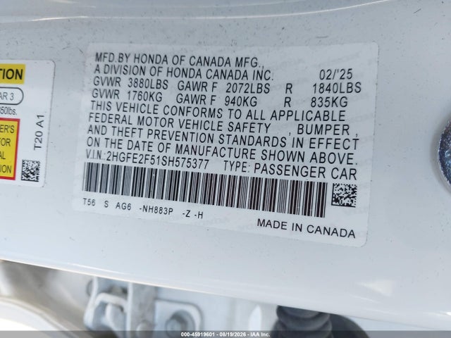2HGFE2F51SH575377 Honda Civic Sport