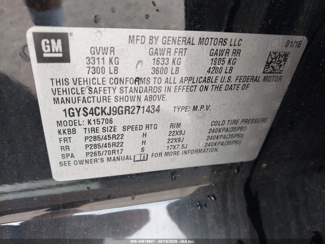Продаж на аукціоні авто 2016 Cadillac Escalade Premium Collection, vin: 1GYS4CKJ9GR271434, номер лоту: 45919607
