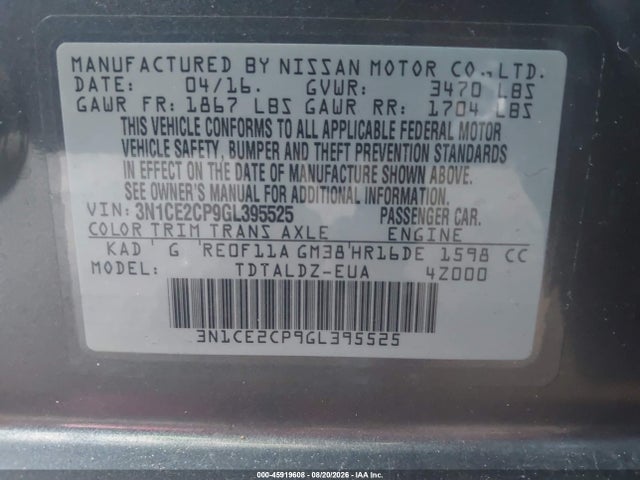Продажа на аукционе авто 2016 Nissan Versa Note Sv, vin: 3N1CE2CP9GL395525, номер лота: 45919608