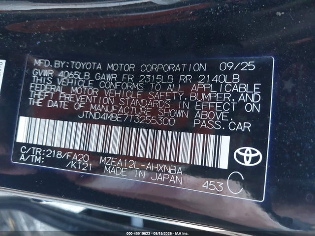 Продаж на аукціоні авто 2026 Toyota Corolla Se, vin: JTND4MBE7T3255300, номер лоту: 45919623