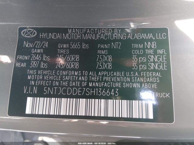 Продажа на аукционе авто 2025 Hyundai Santa Cruz Sel Activity, vin: 5NTJCDDE7SH136643, номер лота: 45919646