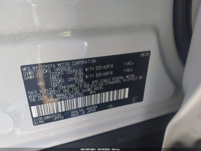Aukcja sprzedaży 2025 Toyota Rav4 Hybrid Se, vin: JTM16RFV9SJ087775, numer aukcji: 45919661