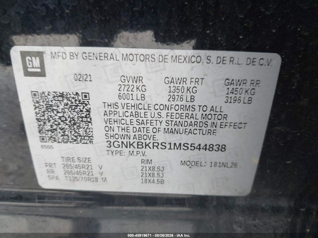Aukcja sprzedaży 2021 Chevrolet Blazer Awd Rs, vin: 3GNKBKRS1MS544838, numer aukcji: 45919671