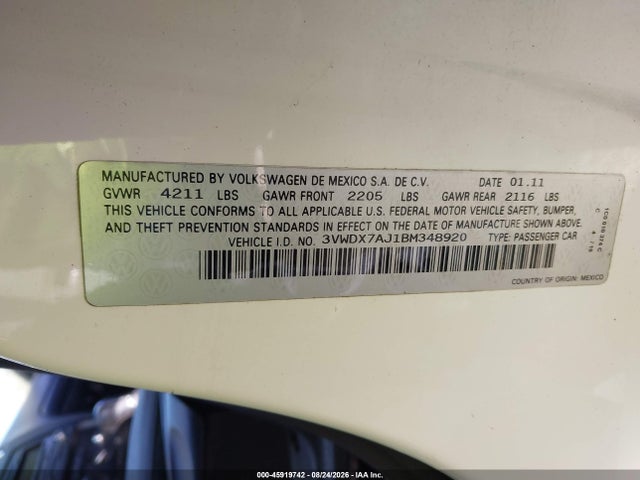 Aukcja sprzedaży 2011 Volkswagen Jetta 2.5l Se, vin: 3VWDX7AJ1BM348920, numer aukcji: 45919742