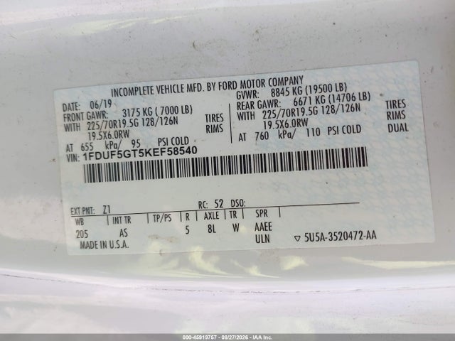 Ford F-550 Chassis Xl 2019 1FDUF5GT5KEF58540 Image 8