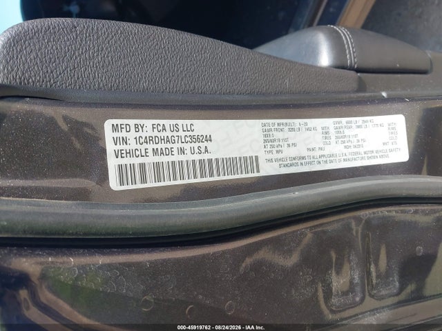 Продаж на аукціоні авто 2020 Dodge Durango Sxt Rwd, vin: 1C4RDHAG7LC356244, номер лоту: 45919762