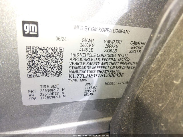 45919766 :رقم المزاد ، KL77LHEP1SC088498 vin ، 2025 Chevrolet Trax Fwd Lt مزاد بيع