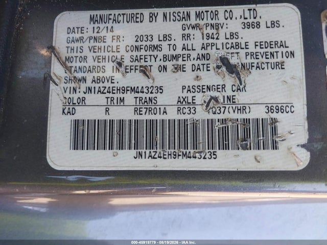 45919779 :رقم المزاد ، JN1AZ4EH9FM443235 vin ، 2015 Nissan 370z Touring مزاد بيع