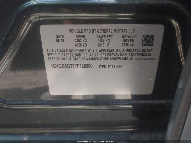 Aukcja sprzedaży 2015 Buick Lacrosse Leather, vin: 1G4GB5G39FF328900, numer aukcji: 45919810