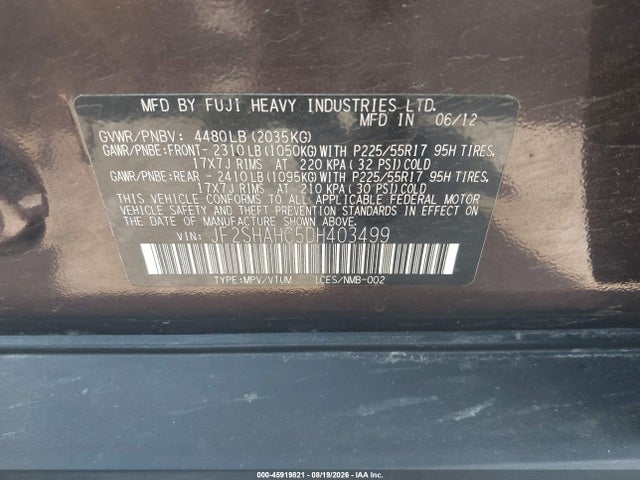 Aukcja sprzedaży 2013 Subaru Forester 2.5x Touring, vin: JF2SHAHC5DH403499, numer aukcji: 45919821