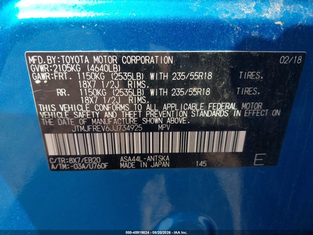 JTMJFREV6JJ734925 Toyota RAV4 SE