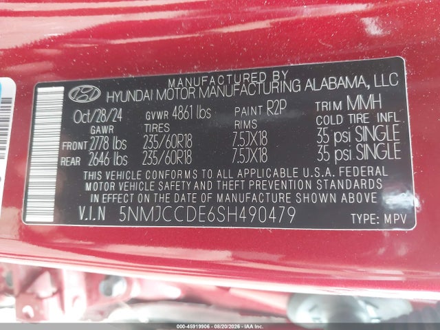 5NMJCCDE6SH490479 Hyundai Tucson Sel Convenience