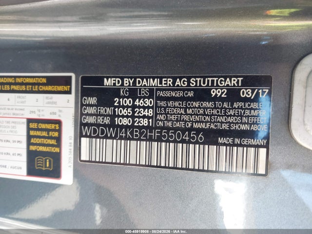 45919908 :رقم المزاد ، WDDWJ4KB2HF550456 vin ، 2017 Mercedes-benz C 300 4matic مزاد بيع