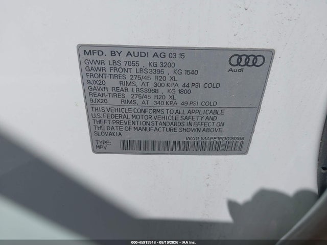 Aukcja sprzedaży 2015 Audi Q7 3.0 Tdi Premium, vin: WA1LMAFE1FD019369, numer aukcji: 45919918