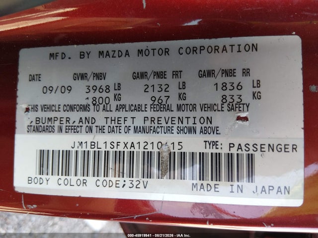 Aukcja sprzedaży 2010 Mazda Mazda3 I Touring, vin: JM1BL1SFXA1210415, numer aukcji: 45919941