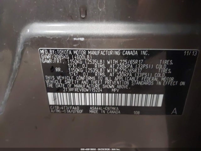 Продаж на аукціоні авто 2013 Toyota Rav4 Xle, vin: 2T3RFREV8DW115204, номер лоту: 45919958