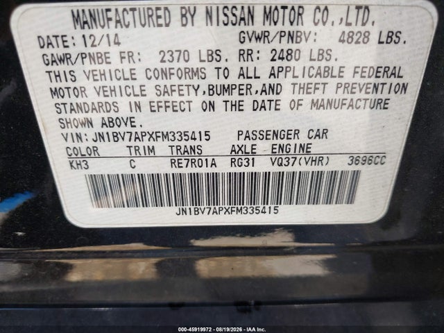 Aukcja sprzedaży 2015 Infiniti Q50 Premium, vin: JN1BV7APXFM335415, numer aukcji: 45919972