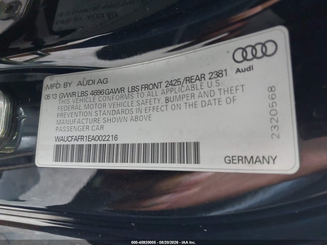 2014 Audi A5 2.0t Premium მანქანა იყიდება აუქციონზე, vin: WAUCFAFR1EA002216, აუქციონის ნომერი: 45920005