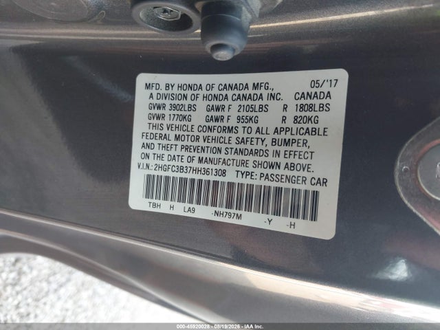 Honda Civic Ex-t 2017 2HGFC3B37HH361308 Image 9