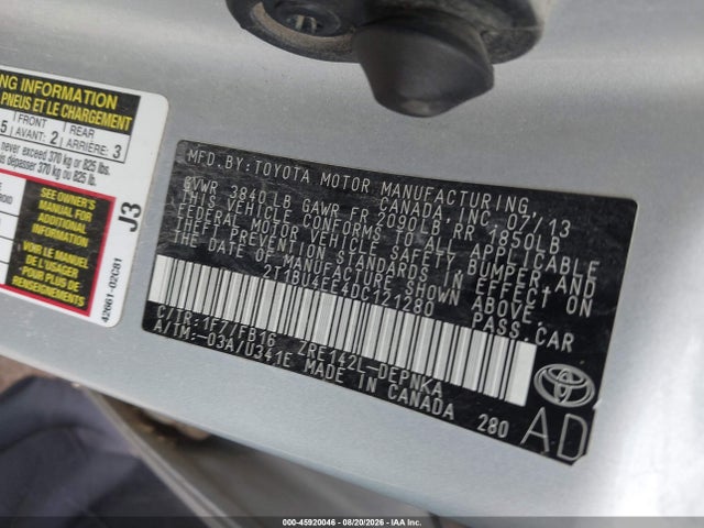 Aukcja sprzedaży 2013 Toyota Corolla Le, vin: 2T1BU4EE4DC121280, numer aukcji: 45920046