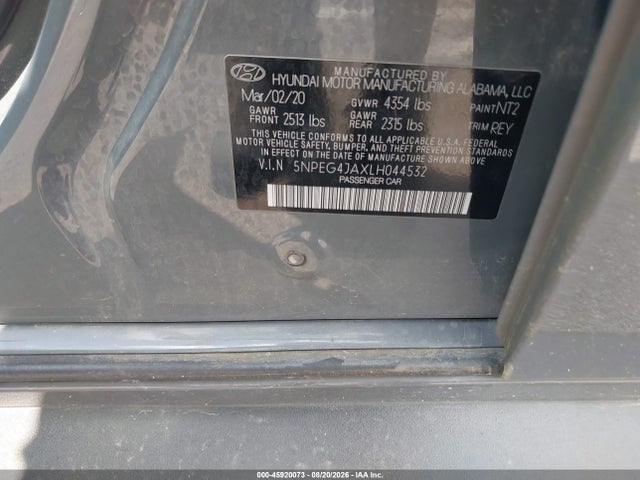Aukcja sprzedaży 2020 Hyundai Sonata Se, vin: 5NPEG4JAXLH044532, numer aukcji: 45920073