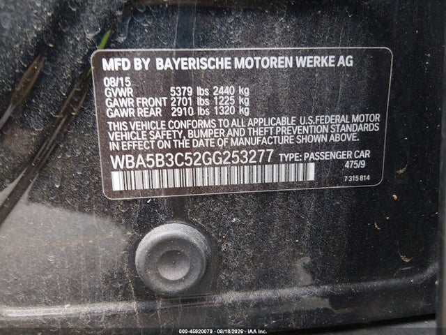2016 Bmw 535i Xdrive მანქანა იყიდება აუქციონზე, vin: WBA5B3C52GG253277, აუქციონის ნომერი: 45920079