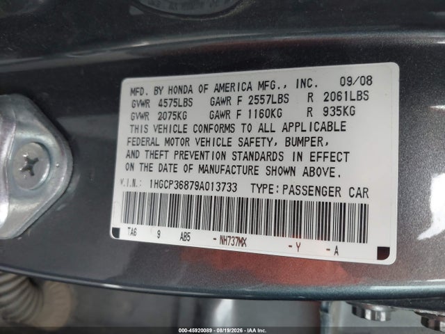 Aukcja sprzedaży 2009 Honda Accord 3.5 Ex-l, vin: 1HGCP36879A013733, numer aukcji: 45920089