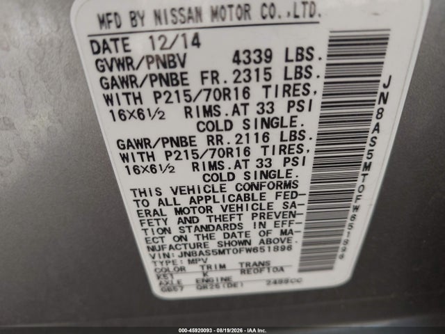 Nissan Rogue Select S 2015 JN8AS5MT0FW651896 Image 9