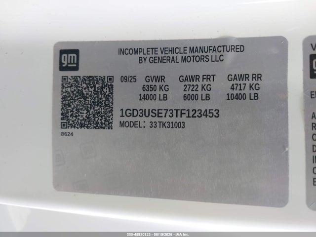 Aukcja sprzedaży 2026 Gmc Sierra 3500 Hd Chassis Pro, vin: 1GD3USE73TF123453, numer aukcji: 45920123