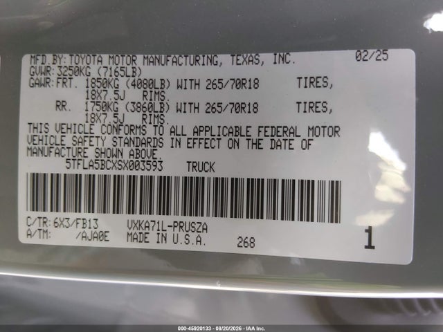 Toyota Tundra Sr5 2025 5TFLA5BCXSX003593 Image 9