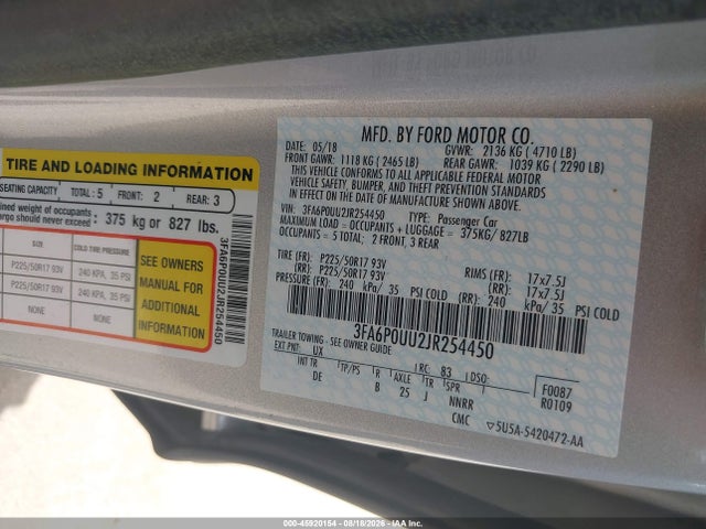 Ford Fusion Hybrid S 2018 3FA6P0UU2JR254450 Image 9