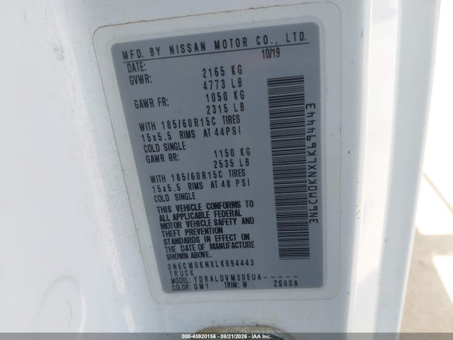 3N6CM0KNXLK694443 Nissan Nv200 Cargo S Xtronic Cvt