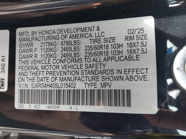 Honda Cr-v Ex Awd 2025 5J6RS4H40SL015402 Image 9