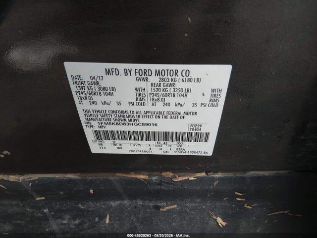 Aukcja sprzedaży 2017 Ford Explorer Xlt, vin: 1FM5K8D83HGC89016, numer aukcji: 45920263
