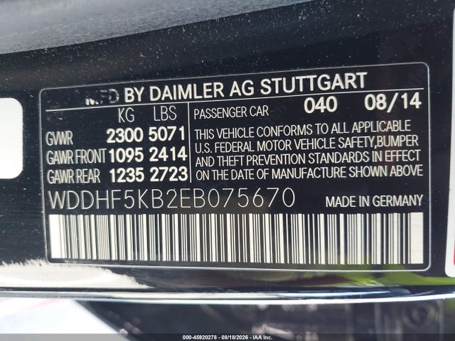 Aukcja sprzedaży 2014 Mercedes-benz E 350, vin: WDDHF5KB2EB075670, numer aukcji: 45920278