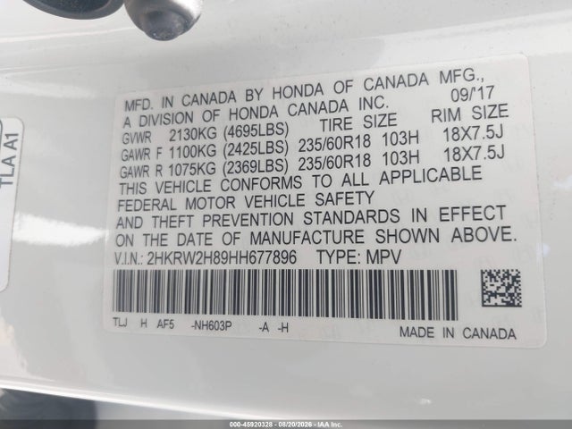 2HKRW2H89HH677896 Honda Cr-v Ex-l/ex-l Navi