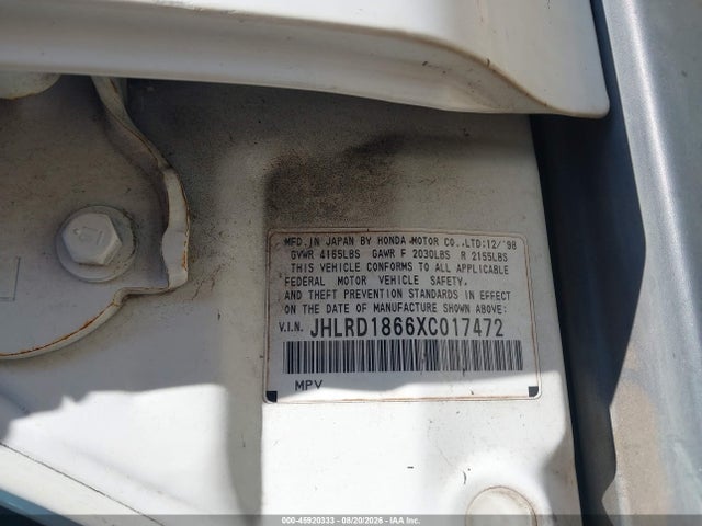 Auction sale of the 1999 Honda Cr-v Ex, vin: JHLRD1866XC017472, lot number: 45920333