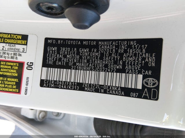 2T1BURHE5JC022472 Toyota COROLLA LE
