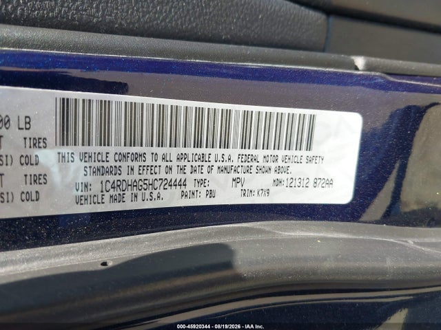 Продажа на аукционе авто 2017 Dodge Durango Sxt Rwd, vin: 1C4RDHAG5HC724444, номер лота: 45920344