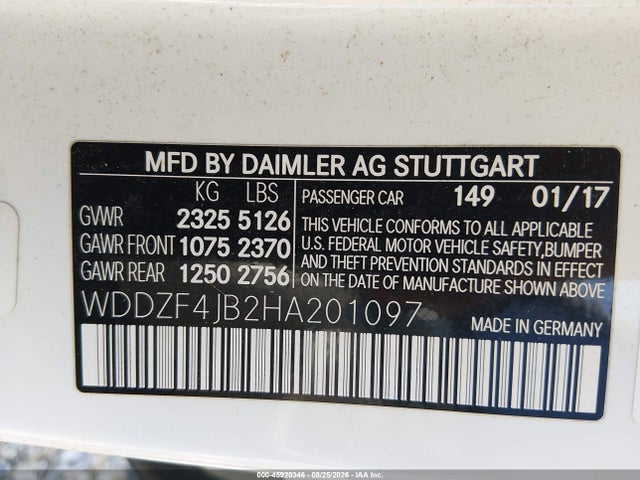 45920346 :رقم المزاد ، WDDZF4JB2HA201097 vin ، 2017 Mercedes-benz E 300 مزاد بيع