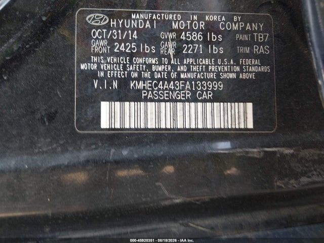 Продажа на аукционе авто 2015 Hyundai Sonata Hybrid, vin: KMHEC4A43FA133999, номер лота: 45920351