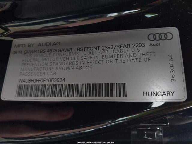 Продаж на аукціоні авто 2015 Audi A3 2.0t Premium, vin: WAUBFGFF0F1053924, номер лоту: 45920356
