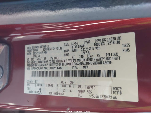 Ford ESCAPE S 2014 1FMCU0F76EUD25138 Image 9