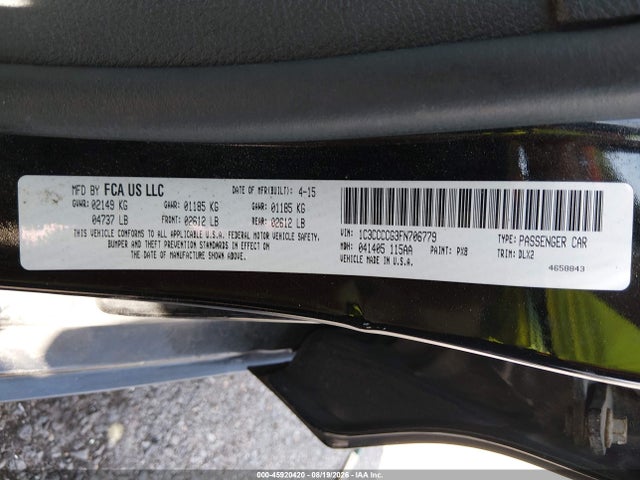Продаж на аукціоні авто 2015 Chrysler 200 C, vin: 1C3CCCCG3FN706779, номер лоту: 45920420
