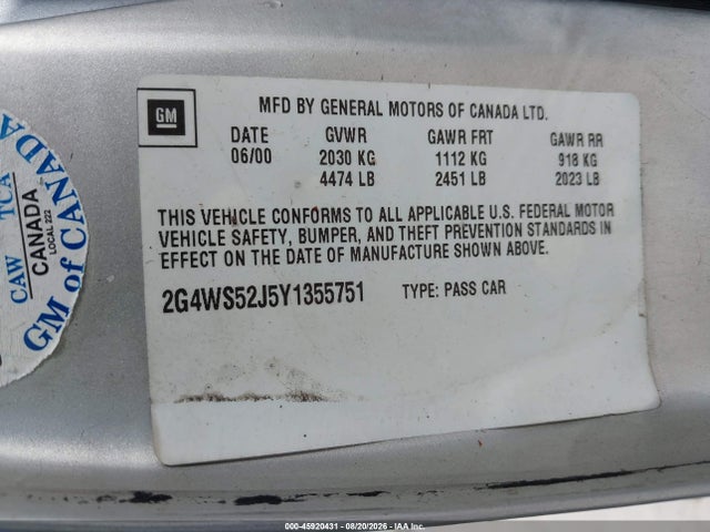 Продажа на аукционе авто 2000 Buick Century Custom, vin: 2G4WS52J5Y1355751, номер лота: 45920431