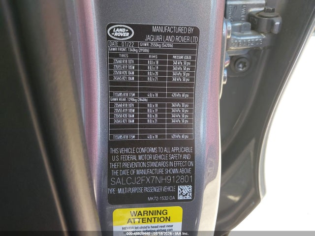 SALCJ2FX7NH912801 Land Rover Discovery Sport S